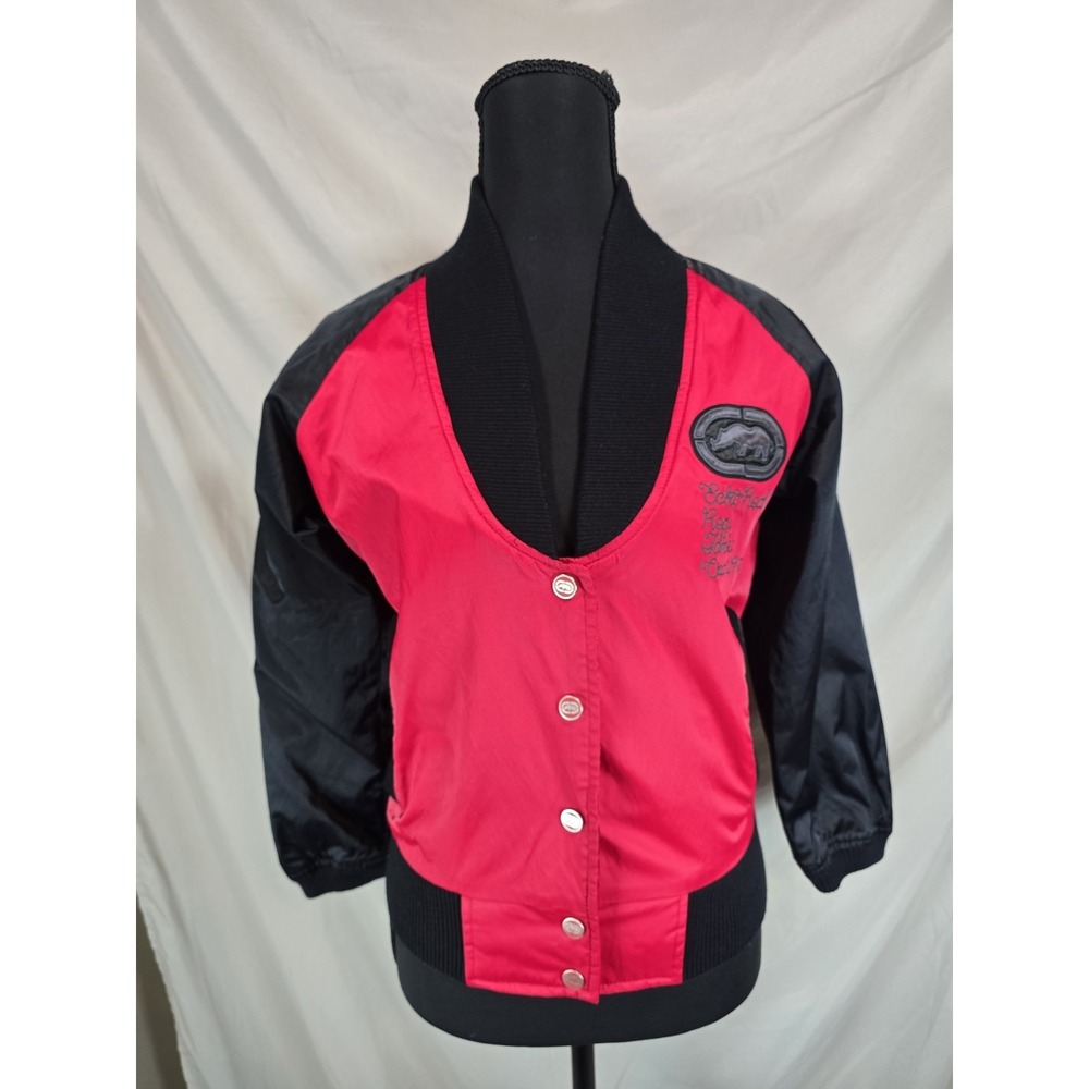 Vintage Womens Ecko Jacket Sp Small Red Black Chest Snap Button Pocket